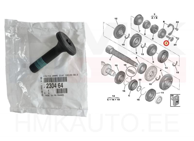 Käigukasti võlli kinnituspolt M12X1,25-L59,2 OEM Citroen/Peugeot/Fiat  ML6