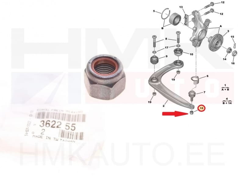 Sarniiri kinnitusmutter M14x1,50 OEM Citroen/Peugeot
