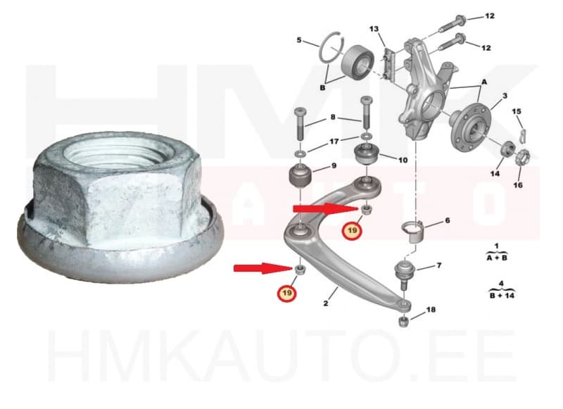 Esisilla õõtshoova kinnituspoldi mutter M14x1,50 OEM Citroen/Peugeot