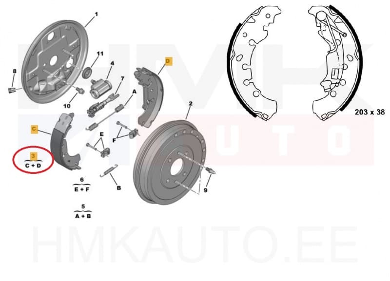 Trummelpiduriklotsid OEM Citroen Nemo/Peugeot Bipper/Fiat Fiorino-Qubo 203mm