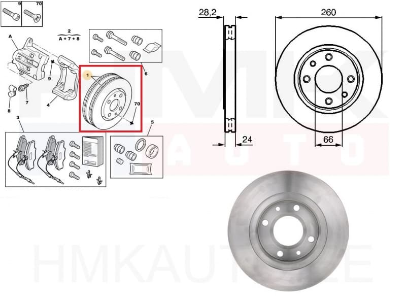Piduriketaste komplekt (2tk) eesmine OEM Peugeot 406