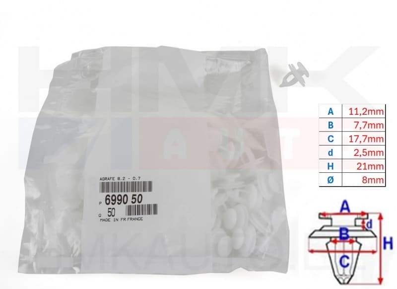 Uksepolstri tüübel OEM Citroen Berlingo, Xsara, C3/Peugeot Partner, 406, 5008 (1tk.)