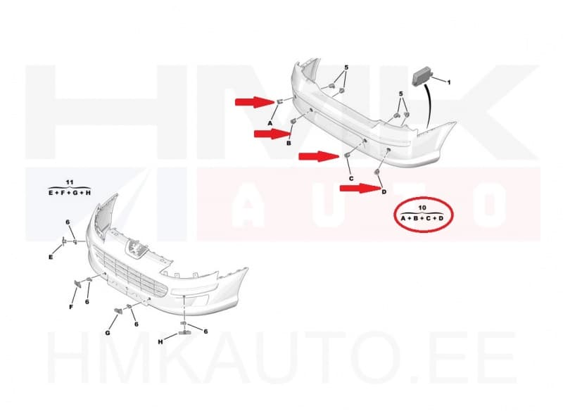 Parkimisanduri kinnitusvõru (komplekt 4tk.) OEM Peugeot 407