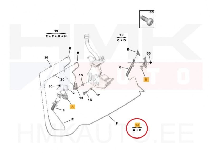 Tulepesuri pihustite kinnituskomplekt OEM Peugeot 308