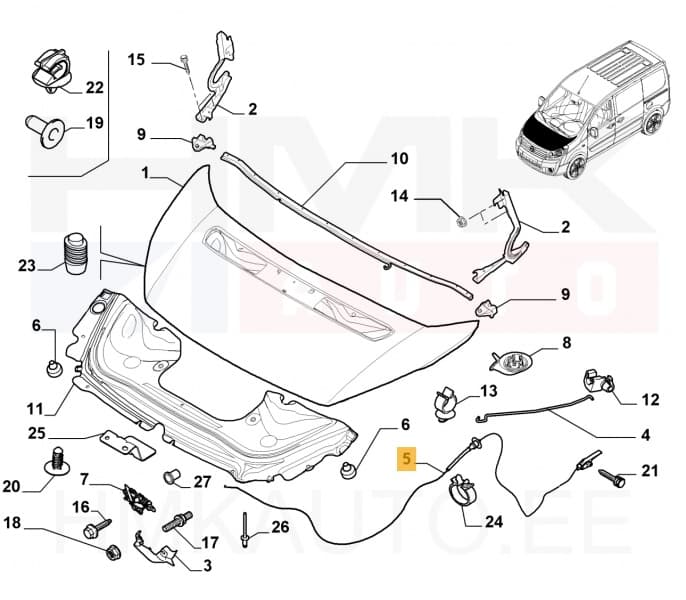 Kapotiluku tross koos hoovaga OEM Citroen C8, Jumpy/Peugeot 807, Expert/Fiat Ulysse, Scudo 2007-