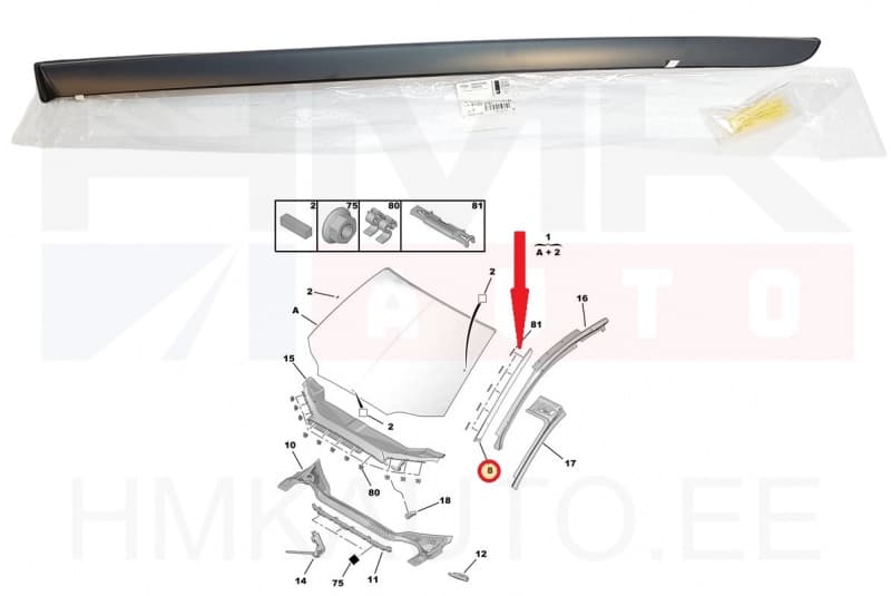 Esiklaasi küljeliist vasak OEM Citroen C5 08-  >>8120AC