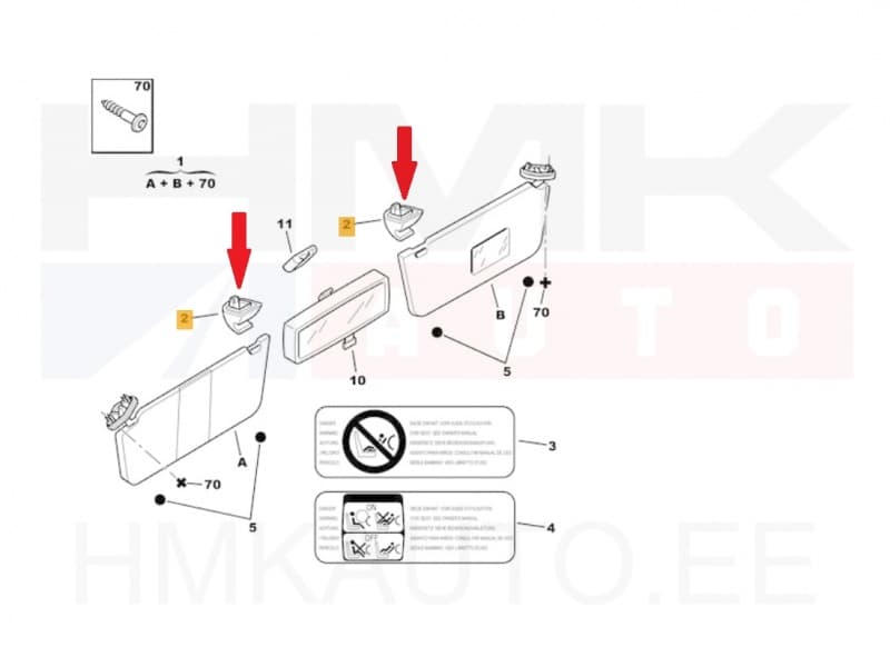 Päikesesirmi kinnitus OEM Citroen Berlingo,Xsara / Peugeot 106,306,406,Partner