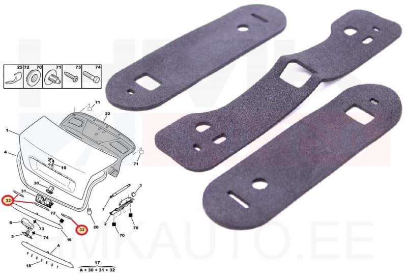 Numbritulede katteliistu tihend OEM Peugeot 307 -2009