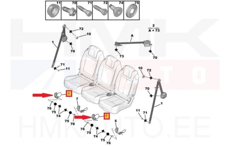 Turvavöö vastus tagumine parem OEM Peugeot 5008