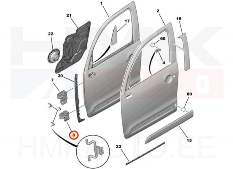 Esiukse hing alumine vasak OEM Citroen C3 Picasso