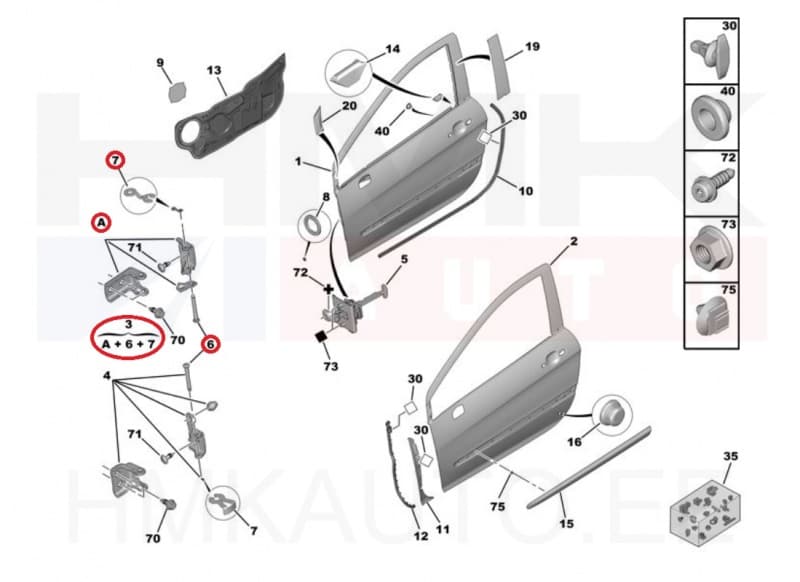 Esiukse hing ülemine vasak OEM Peugeot 308 2007-