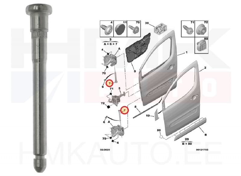 Uksehinge polt OEM Citroen/Peugeot/Fiat