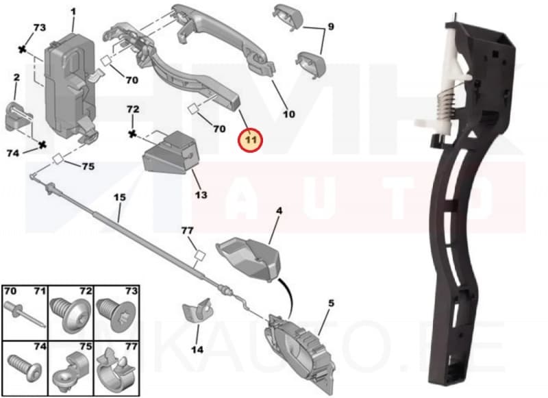 Ukselingi alusraam, tagauks vasak OEM Peugeot 307