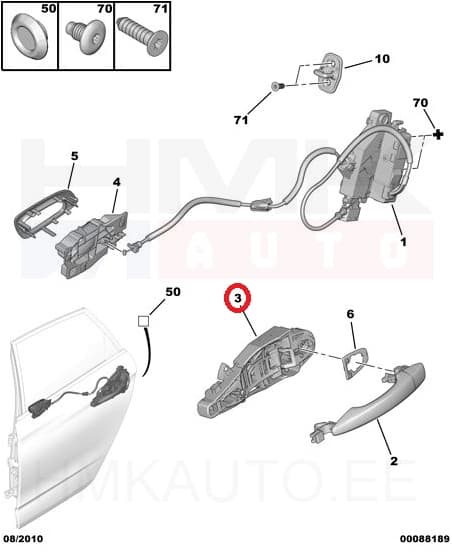 Ukselingi alusraam, tagauks vasak OEM Citroen C4 II