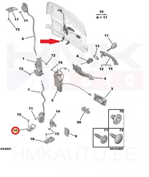 Ukselukusti vastus tagauksele alumine parem OEM Partner/Berlingo 2008-
