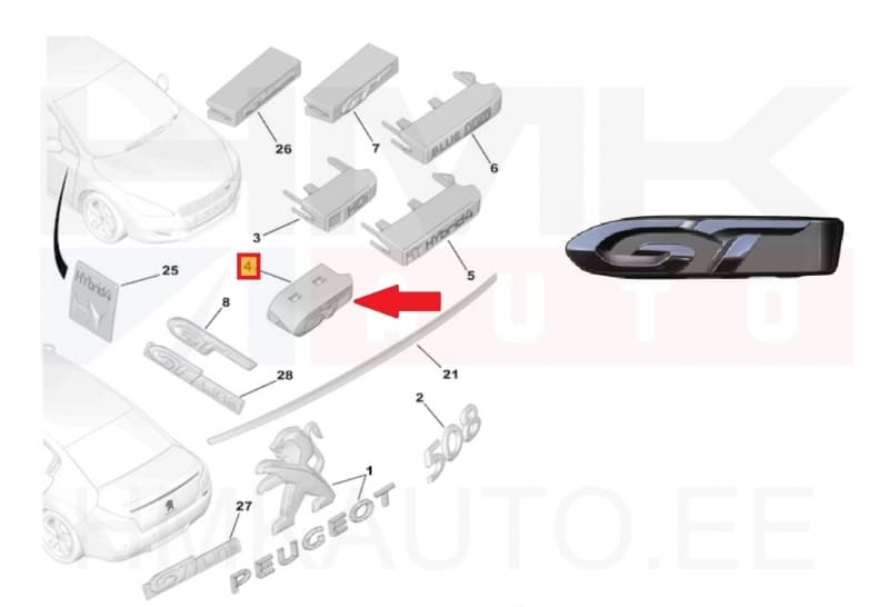 Embleem iluvõrele "GT" OEM Peugeot 508