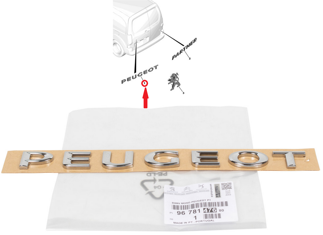 Embleem tagauksele "PEUGEOT" OEM Peugeot Partner 2012-