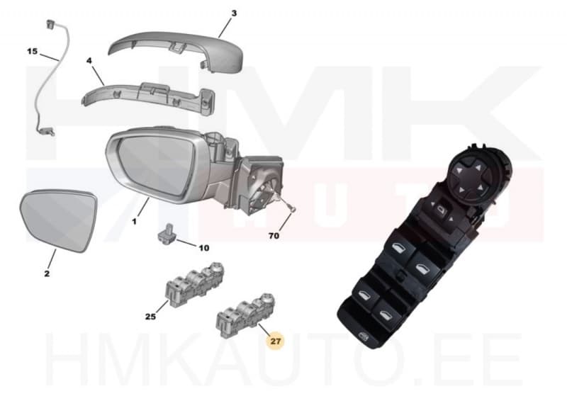 Klaasitõstuki ja peegli lüliti vasak OEM Berlingo,C3/C5 Aircross,C4 / Rifter,208,2008,308,3008,5008
