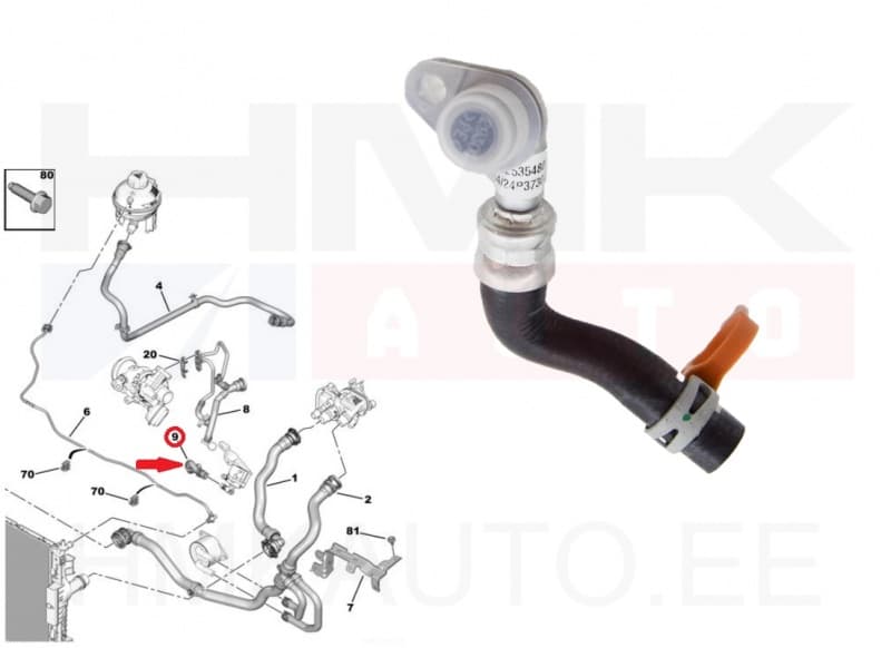 Jahutusvedeliku toru OEM Citroen/Peugeot 1,2 EB-mootorid