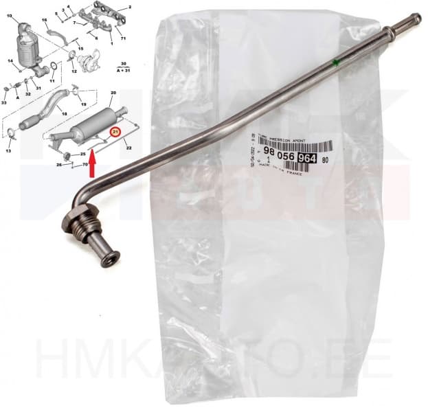 Väljalaskegaaside rõhuanduri toru OEM Citroen/Peugeot