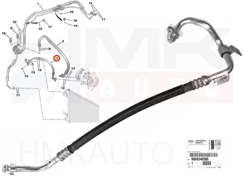 Konditsioneeri toru , kõrgsurve OEM Citroen Jumpy/Peugeot Expert 2016-