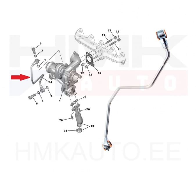 Turbo õlitustoru OEM Citroen/Peugeot 1,6HDI