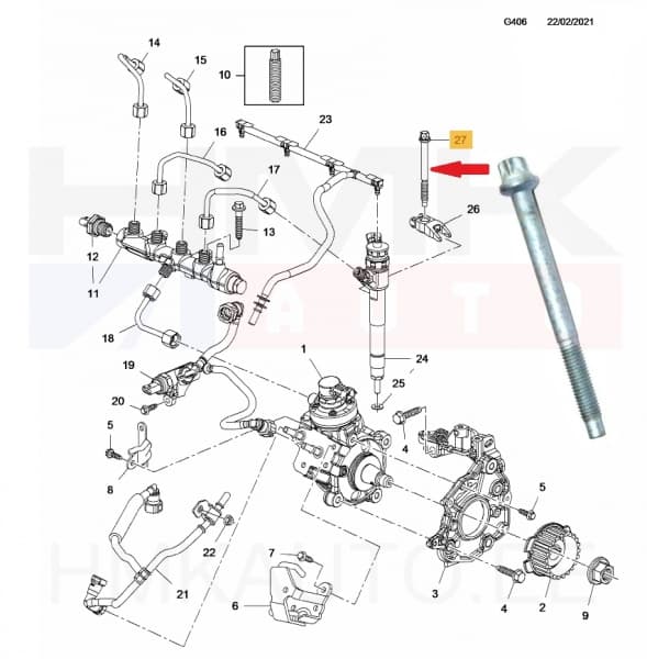 Pihusti kinnituspolt OEM Citroen/Peugeot/Opel 1,5BlueHDi  DV5R