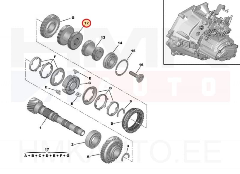 3-4. käigu hammasratas OEM Citroen/Peugeot  MB6 kast (3k. 40h./4k. 39h.(31X40-40X39))
