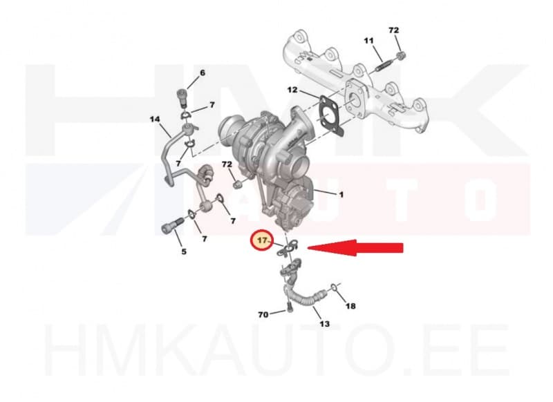 Turbo õli tagasivoolutoru tihend OEM Citroen/Peugeot 1,5BlueHDI DV5R