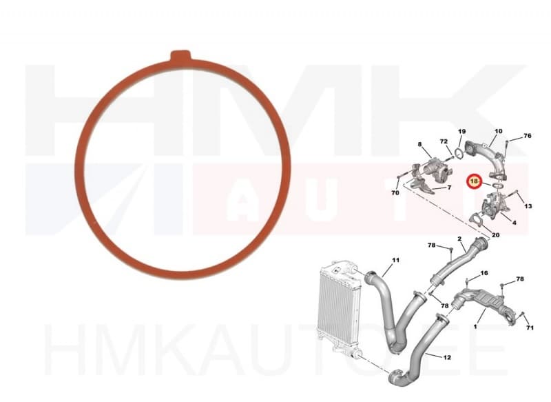 Turbo õhutoru tihend OEM Citroen/Peugeot 1,5BlueHDi DV5R