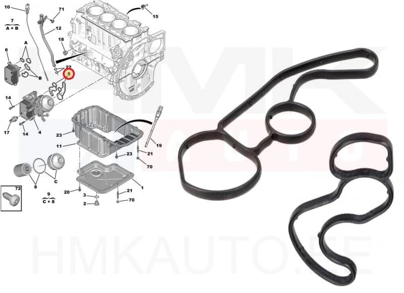 Õlifiltri korpuse tihendikomplekt OEM Citroen/Peugeot/Fiat 1,5BlueHDI DV5R