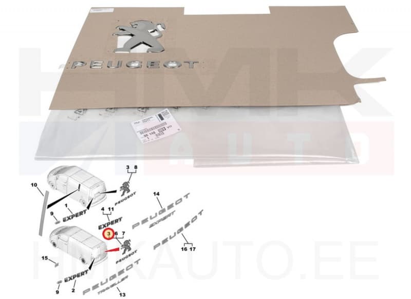 Logo ja kiri "Peugeot" tagauksele OEM Peugeot Expert 2016-
