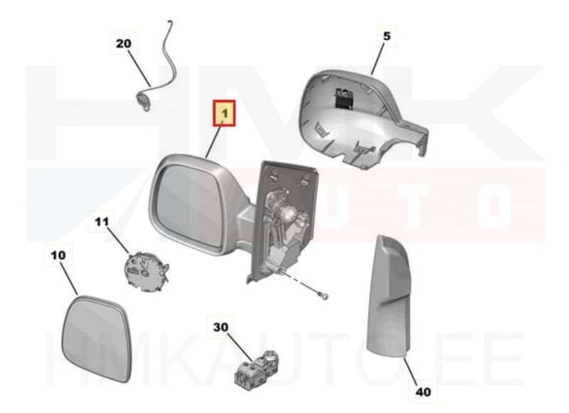Küljepeegel vasak elektriline OEM Citroen Jumpy/Peugeot Expert 2016- (soojendus)