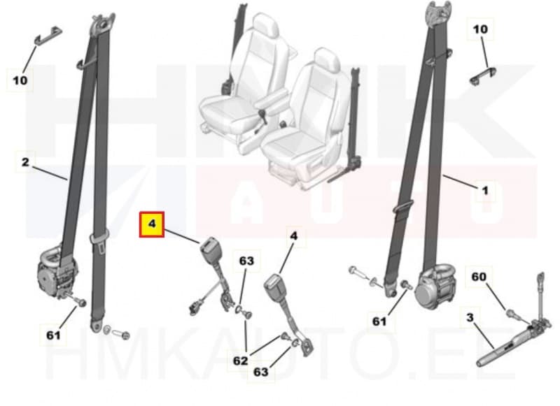 Turvavöö vastus eesmine vasak/parem (pikk) OEM Citroen Berlingo /Peugeot Rifter 2018-