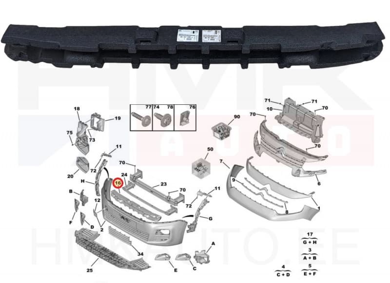 Esistange löögileevendi OEM Citroen Berlingo/Peugeot Rifter 2018-