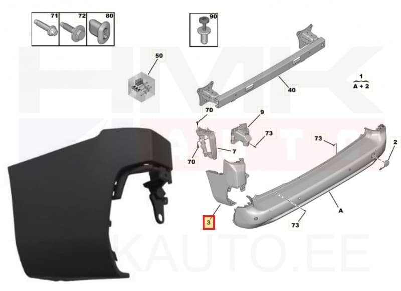 Tagastange nurk vasak OEM Citroen Berlingo/Peugeot Partner 2018-  (pikk , 2 ust)