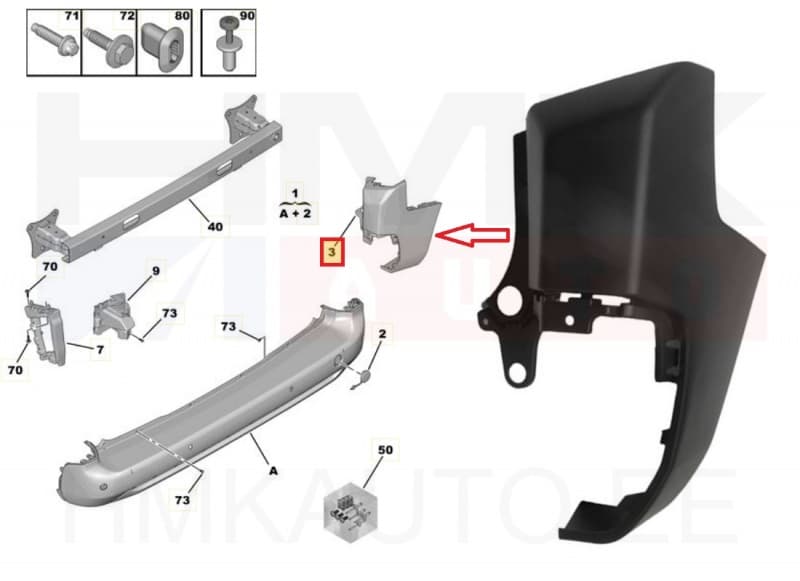 Tagastange nurk parem OEM Citroen Berlingo/Peugeot Partner 2018-  (lühike , tagaluuk)