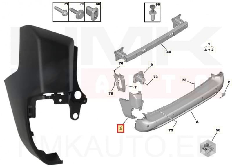 Tagastange nurk vasak OEM Citroen Berlingo/Peugeot Partner 2018-  (lühike , tagaluuk)