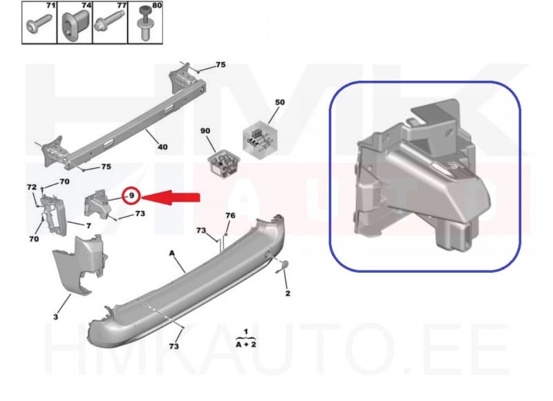 Tagastange kinnitus vasak OEM Citroen Berlingo/Peugeot Partner 2018-  (tagaluugiga)