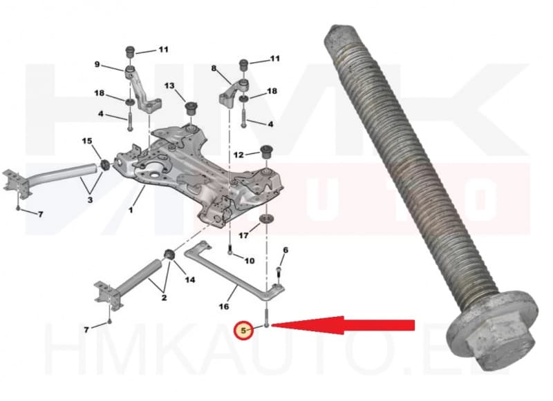Sillaraami kinnituspolt M14x2,00 OEM Peugeot/Citroen