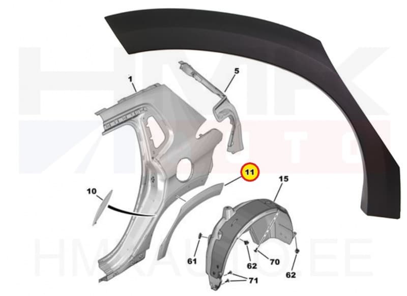 Rattakoopa liist tagumine parem OEM Peugeot 2008