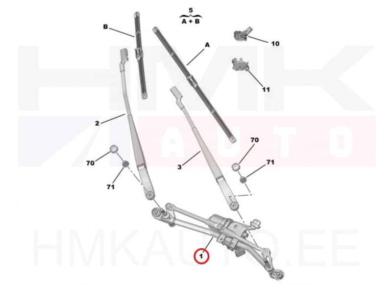 Klaasipühkijate hoovastik koos mootoriga OEM Citroen C4, C4X / Peugeot 208, 2008