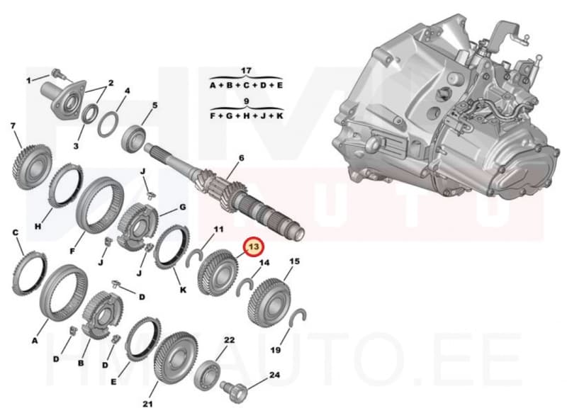 4-käigu hammasratas 40H OEM Citroen/Peugeot MB6 kast