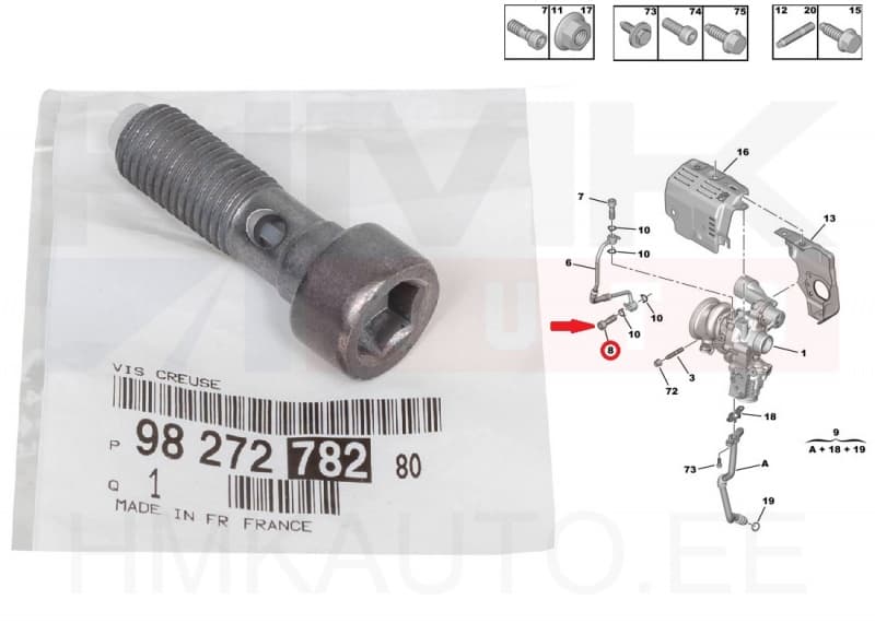 Turbo õlitustoru kinnituspolt alumine OEM Citroen/Peugeot 1,2 EB2