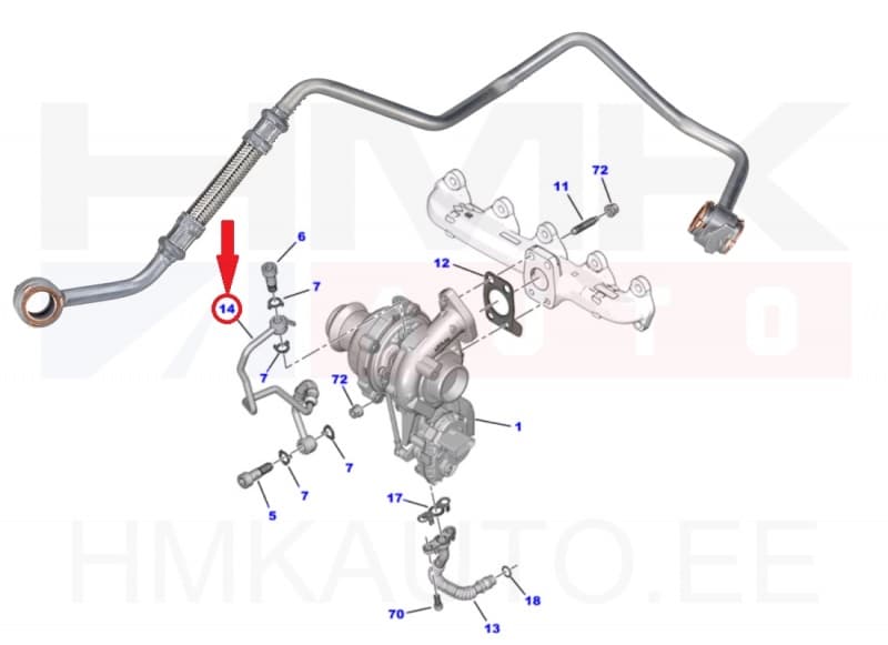 Turbo õlitustoru OEM Citroen/Peugeot 1,5 BlueHDi  DV5R 2018-