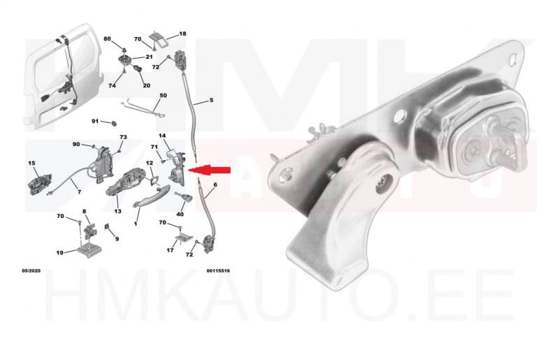 Tagaukse lukumehhanism parem OEM Citroen Berlingo/Peugeot Partner 2018-