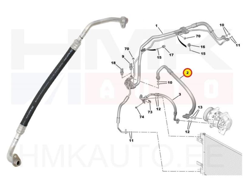 Konditsioneeri toru , madalsurve OEM Citroen Jumpy/Peugeot Expert 2016-