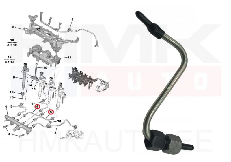 Pihustitoru OEM Citroen/Peugeot 2,0HDI/2,2HDI EURO6 (1. ja 3. silinder)