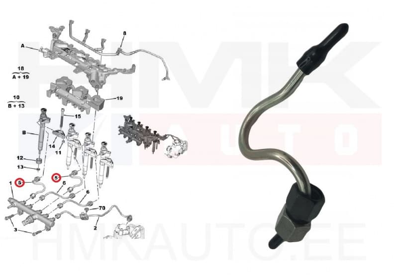 Pihusti toru OEM Citroen/Peugeot 2,0HDI/2,2HDI EURO6 (2. ja 4. silinder)