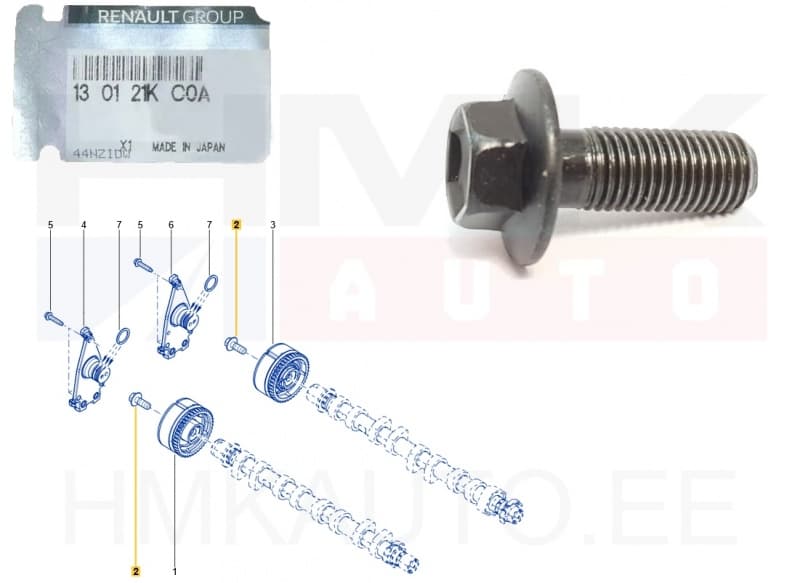 Nukkvõlli ketiratta polt OEM Renault/Dacia 1,0/1,2TCe